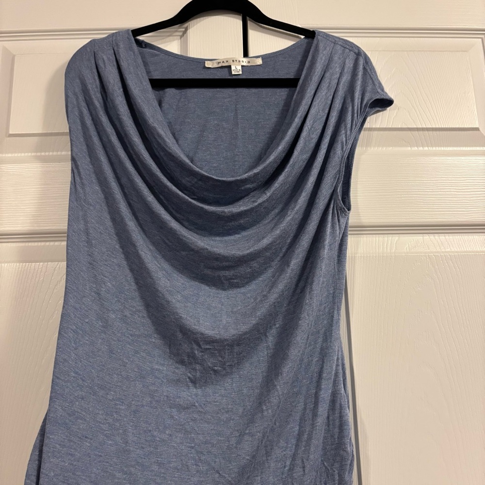 Y2K Elegant Blue Drape Neck Top - Picture 2 of 7